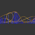 Roller Coaster Model With Blue Supports Yellow Tracks Complex Curves And Loop Dark Background Reflective Effect 3d model