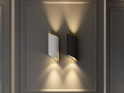 Modern Wall Lamps In White And Black Mounted On Grey Wall With Warm Illumination 3d model