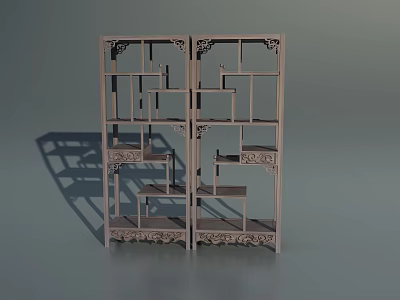 Traditional Chinese Wooden Curio Cabinet With Intricate Carved Details And Multiple Shelves 3d model