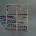 Traditional Chinese Wooden Curio Cabinet With Intricate Carved Details And Multiple Shelves
