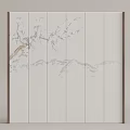 Light Colored Wooden Background Wall With Plum Branch And Mountain Patterns 3d model