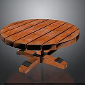 Orange Round Wooden Table With Natural Wood Grain And Stable Cross Base Structure