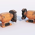 Two Vintage Orange Industrial Grinding Equipment With Metal Bases And Black Wheels