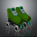 Stylish Green Roller Skates with White Straps Silver Wheels and Blue Details