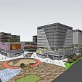 Modern Commercial Complex With Multiple Buildings Central Plaza And Green Spaces 3d model