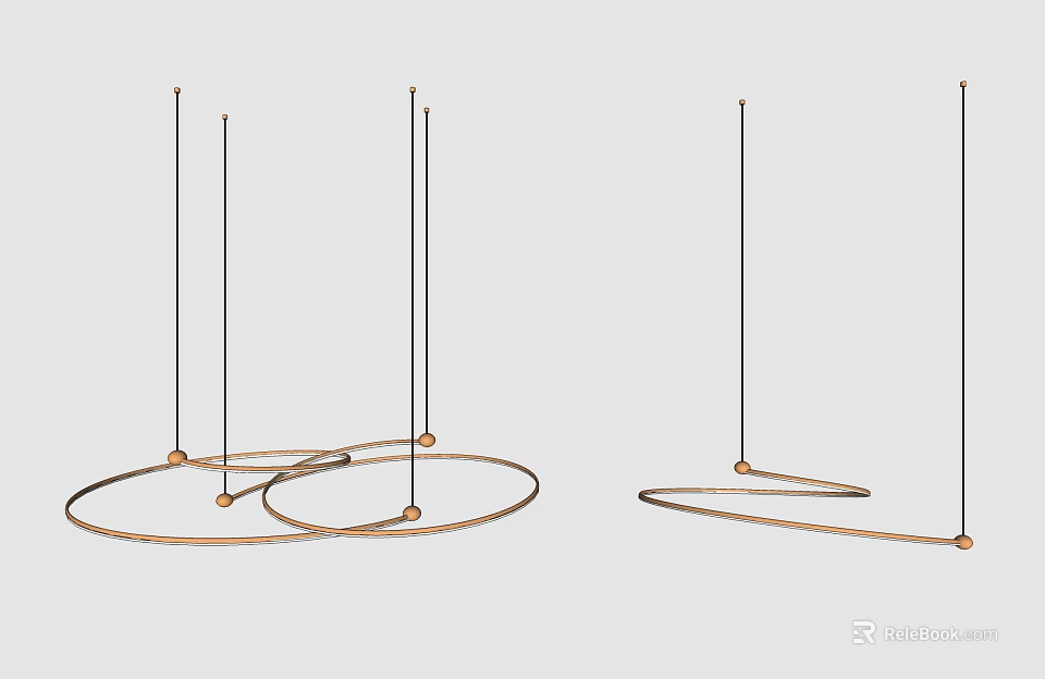 Modern Circular Ring Chandelier With Metal Frame Suspended In Interior Space 3d model 