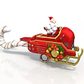 Red Christmas Sleigh with Santa Claus gold decorations bells and candy cane shaped pole