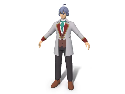 3D Model Man with Blue Purple Hair White Long Coat Red Green Vest Green Tie 3d model