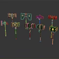 Different Styles Of Ornate Metallic Hammer Designs With Detailed Decorative Handles And Intricate Details