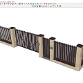 Modern Residential Fence With Vertical Slats Light Colored Posts And Gate Design 3d model