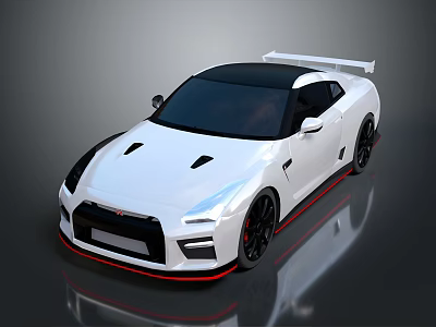 White Sports Car With Black Roof Red Accents And Rear Spoiler Design 3d model