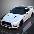 White Sports Car With Black Roof Red Accents And Rear Spoiler Design