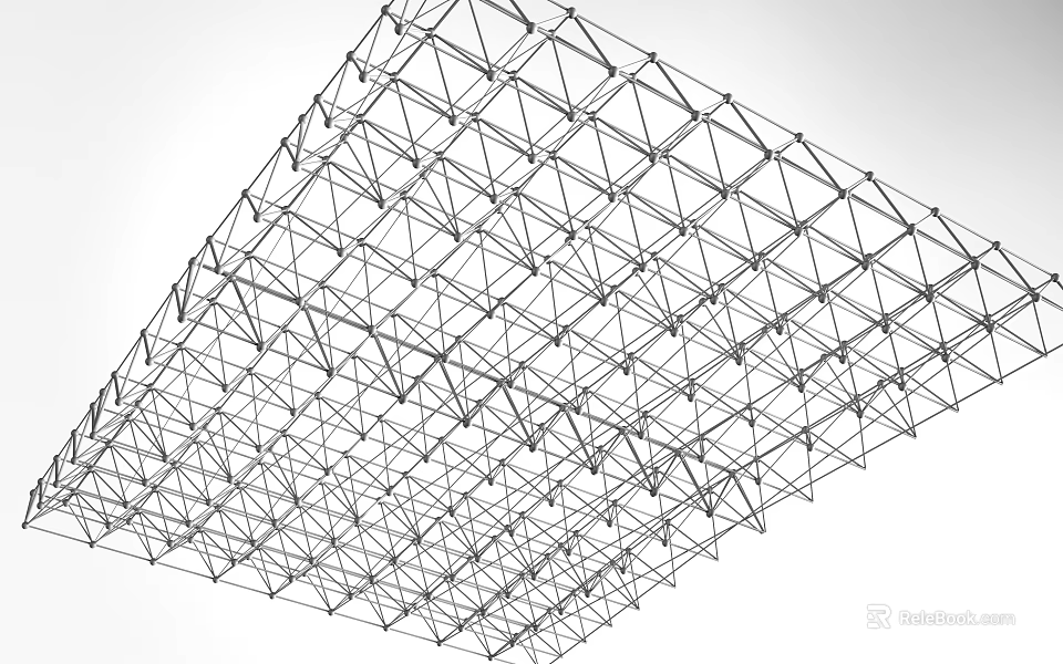 3D Geometric Architectural Grid Framework Featuring Interconnected Triangular Wireframe Design 3d model 