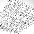 3D Geometric Architectural Grid Framework Featuring Interconnected Triangular Wireframe Design
