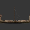 Ancient Classic Wooden Viking Longship Featuring Dragon Head Mast And Timber Planks Design