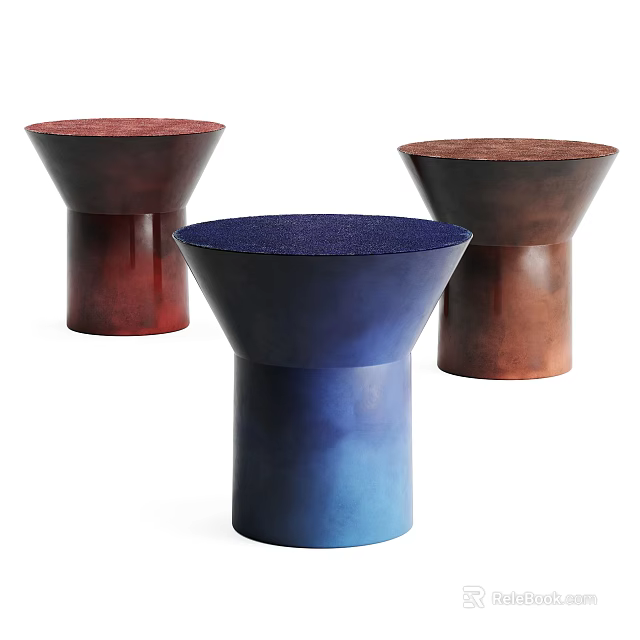 Modern Side Tables With Red Blue Brown Conical Base Round Top Matte Finish 3d model