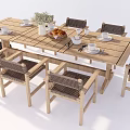 Outdoor Wooden Table and Chair Set With Umbrella And Dining Decorations