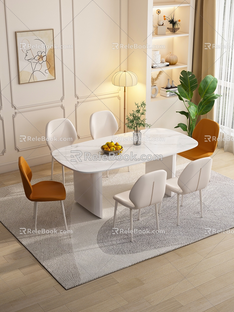 Modern Dining Table and Chair Combination Cream Dining Table and Chair Combination 3d model