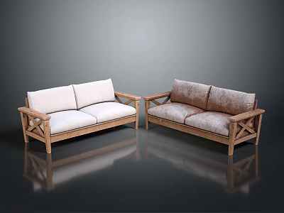 Modern Two Seater Sofa With Wooden Frame And Light Dark Contrasting Upholstery Design 3d model