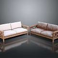 Modern Two Seater Sofa With Wooden Frame And Light Dark Contrasting Upholstery Design