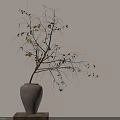 Decorative Vase With Twig On Wooden Platform Against Round Orange Yellow Sunset