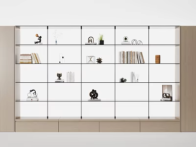 Modern Glass Compartment Bookcase With Books Decorative Items And Small Plants 3d model