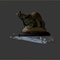Detailed Triceratops Dinosaur Sculpture With Red Wooden Base And Textured Surface