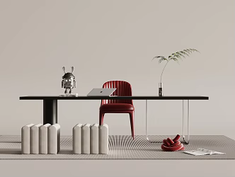 Modern Office Desk Chair Computer Green Plant 3d model