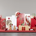 Chinese Wedding Decoration Setup With Red Double Happiness And Traditional Elements 3d model
