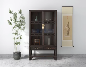 Chinese Style Vertical Cabinet Tea Cabinet Wine Cabinet Bookcase Decorative Cabinet Zen Style Solid Wood Furniture Redwood Red Sandalwood Ming Style Furniture 3d model