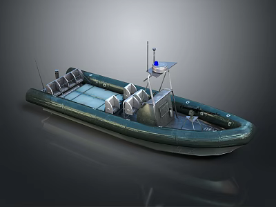 Tactical Inflatable Boat Featuring Seats Console Antenna And Gray Hull Design 3d model