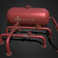 Red Industrial Pressure Vessel With Connected Pipes And Support Legs Structure 3d model