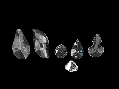 Faceted Crystal Decorative Ornament Set Featuring Various Teardrop Geometric Shapes 3d model