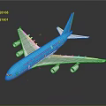 Blue Passenger Airplane with Four Engines Extended Wings and Tail Design