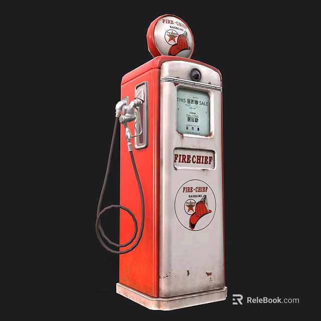 Vintage Red Industrial Gas Pump Equipment Featuring Firechief Branding Fuel Nozzle And Gauge 3d model 