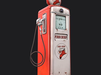 Vintage Red Industrial Gas Pump Equipment Featuring Firechief Branding Fuel Nozzle And Gauge 3d model