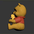Cute Winnie the Pooh Toy Figure Sitting On Black Surface Holding Banana In Red Shirt