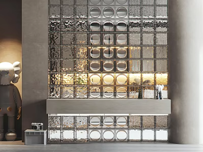 Modern Interior Glass Block Wall Design With Transparent Blocks And Backlit Counter 3d model