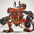 Red Smart Machine Mechanical Design With Cannon Arm Gears Chains And Large Eyes
