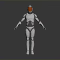 Futuristic Robot Character In Game And Movie With White Gray Armor Orange Helmet Glowing Details