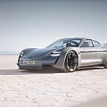 Colorful Sports Cars Parked On Sandy Beach With Mountain Background