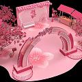 Pink Themed Decorative Scene With Curved Arch Cherry Blossom Trees And String Lights