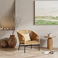 Natural Style Indoor Seating With Beige And Gray Wicker Chairs And Small Round Wooden Table