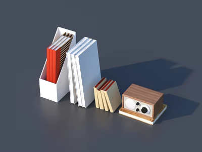 Colorful Stacked Books And Magazines With Wooden Covers In Open Storage Box 3d model