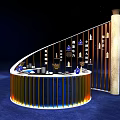 Elegant Circular Display Stand With Golden Railings Starry Sky Background And Decorative Items