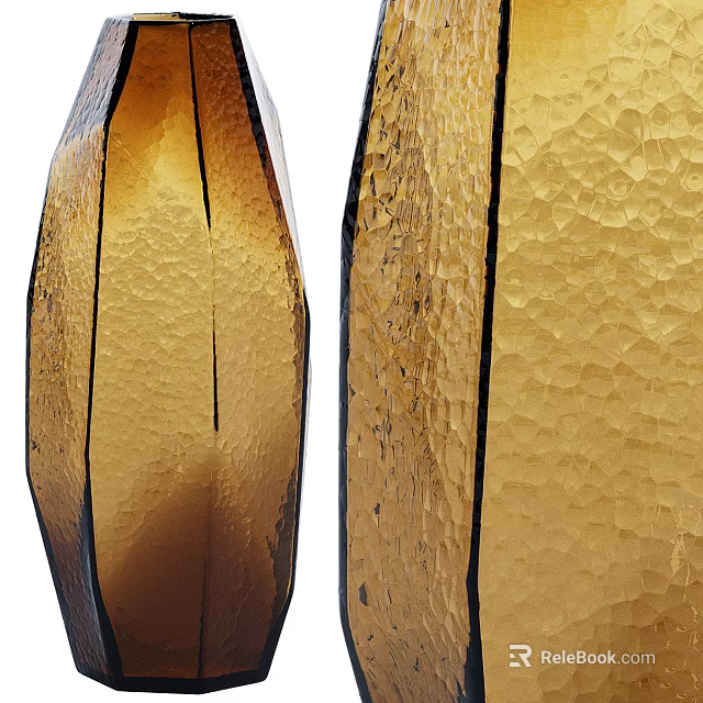 Close View Of Two Amber Colored Textured Glass Decorative Objects 3d model
