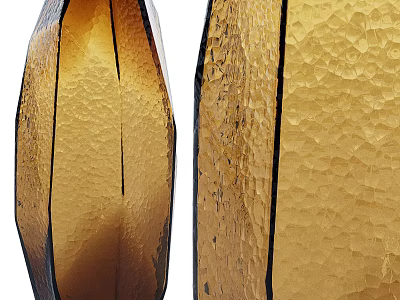 Close View Of Two Amber Colored Textured Glass Decorative Objects 3d model