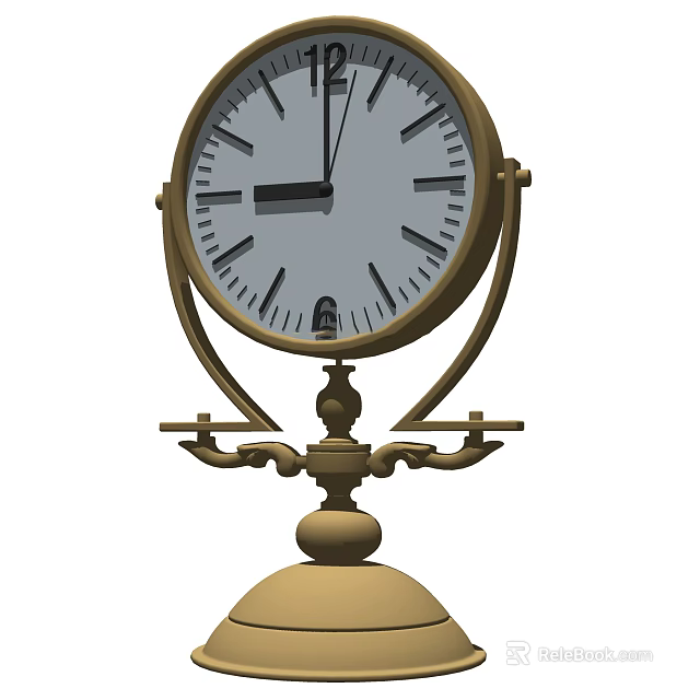 Antique Table Clock With Golden Stand And Classic Design Details 3d model 