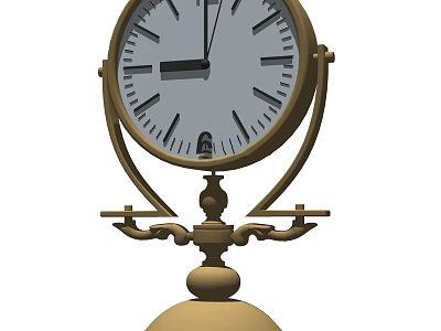 Antique Table Clock With Golden Stand And Classic Design Details 3d model