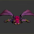 Fantasy Game Movie Character With Pink Wings Purple Body Horns And Green Accents